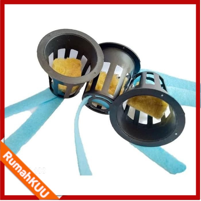 NET POT LENGKAP (NETPOT+ ROCWOOL + KAIN FLANEL) perlengkapan instalasi hidroponik rumahan sederhana