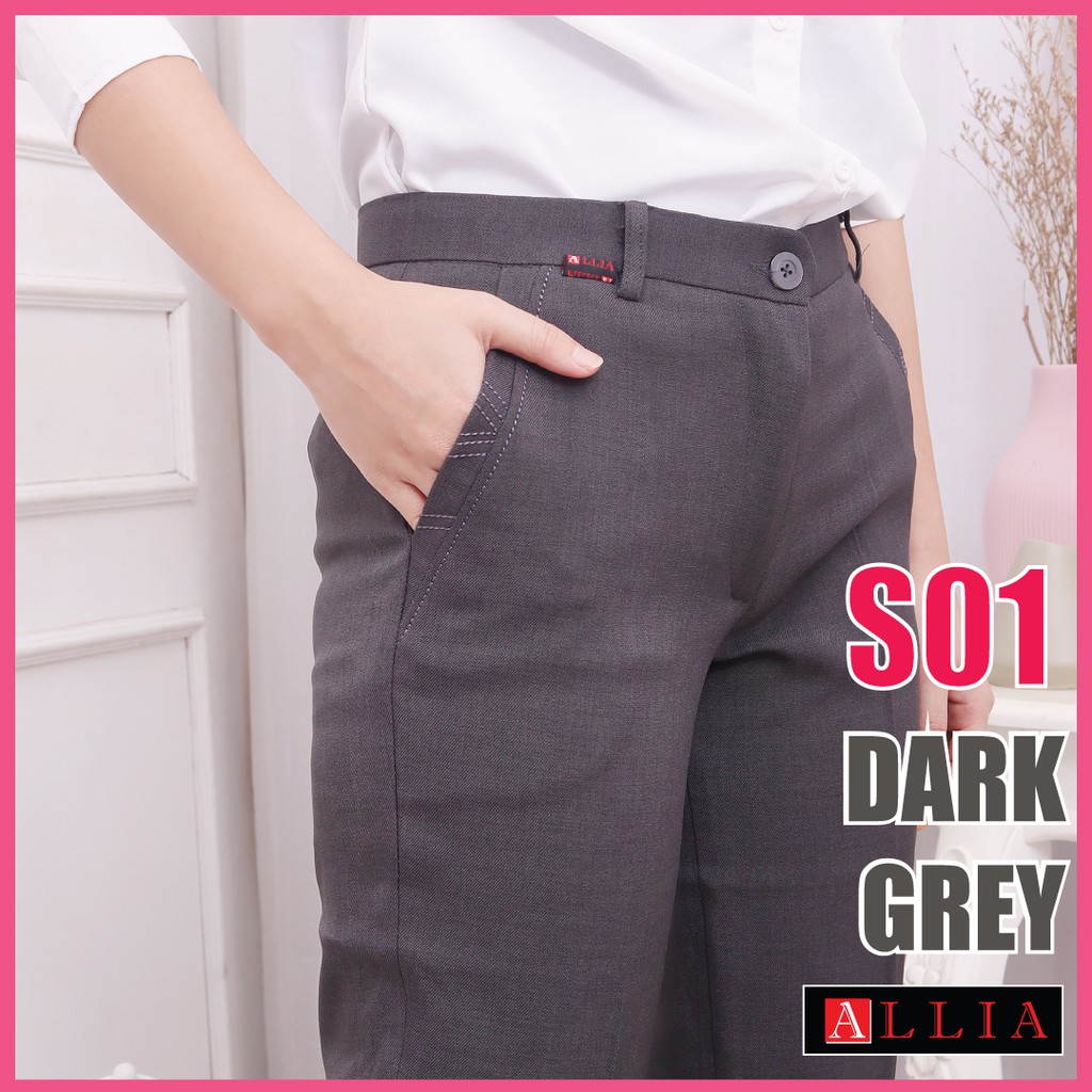 ALLIA S01 DARK GREY M-6L - Celana kerja wanita - Celana Kerja Jumbo - CELANA WANITA JUMBO