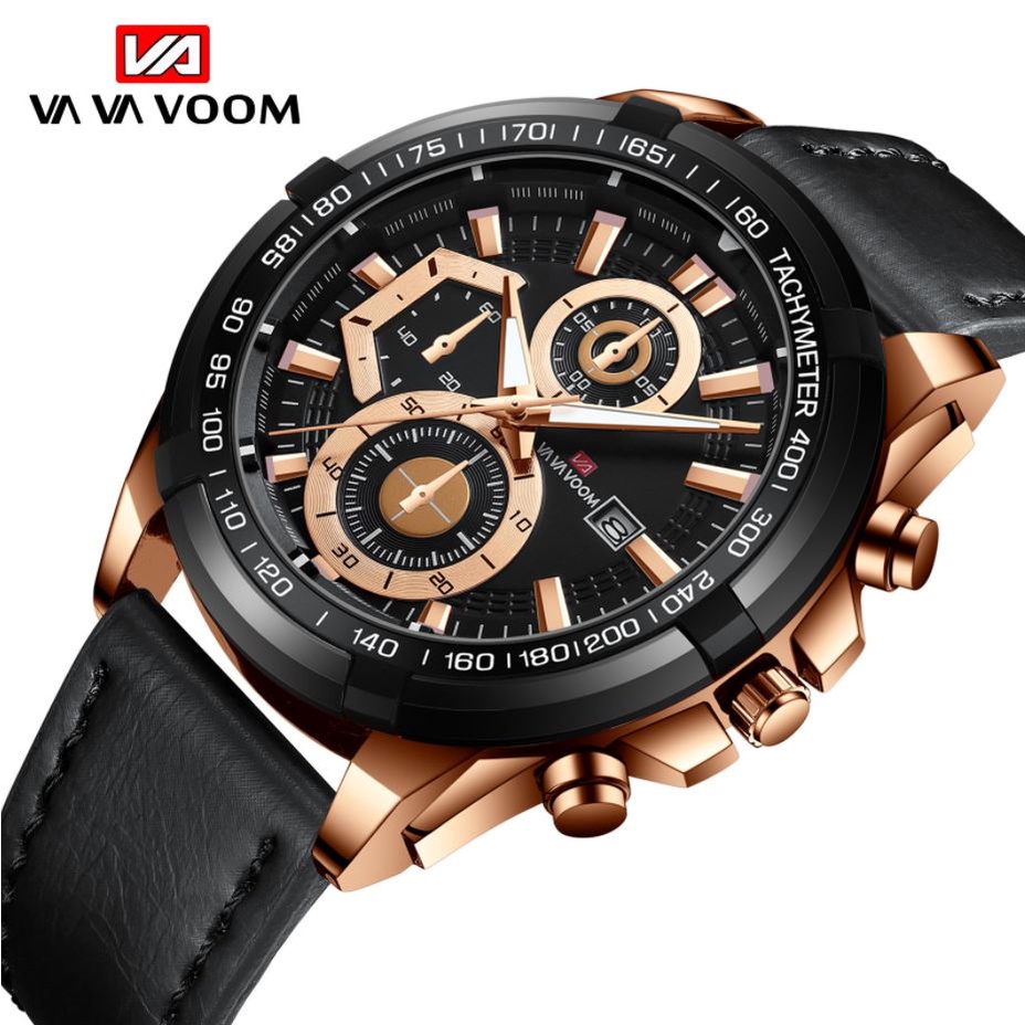 Jam Tangan Pria Sporty Impor VAVA VOOM VA-2321 Original Tahan Air Fashion Business Auto Date Kulit