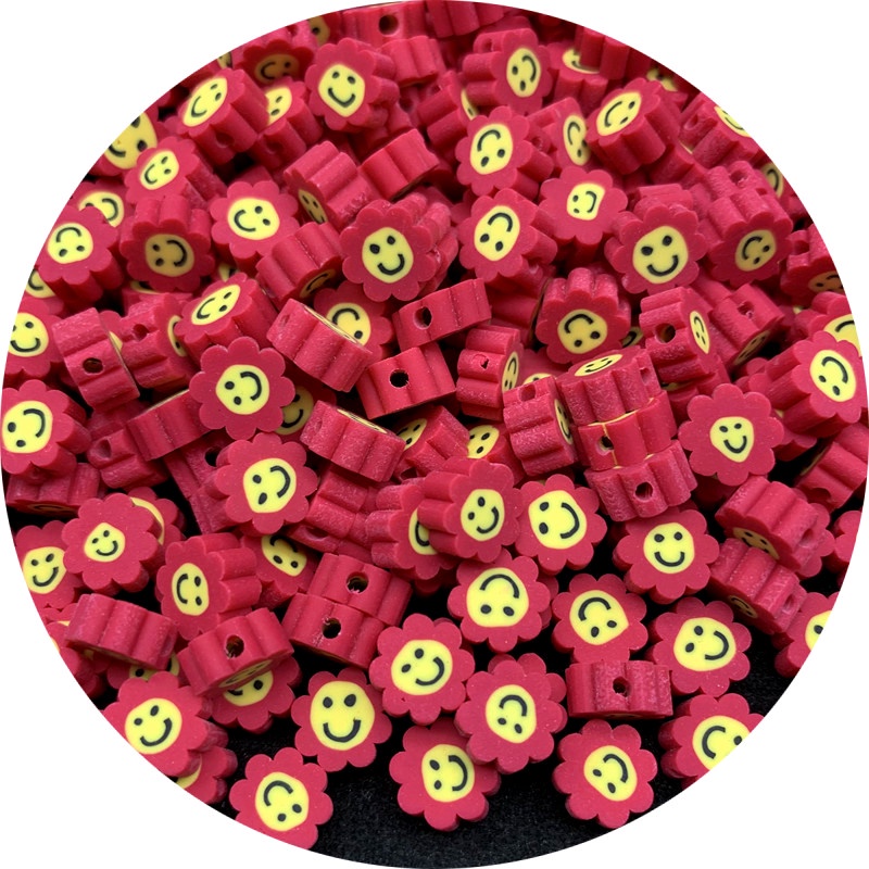 30Pcs/Pack 10mm Red Sun Flower Smiley Beads