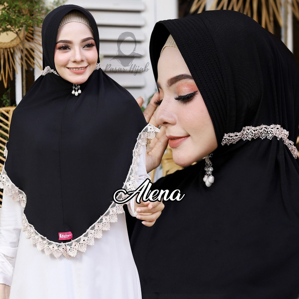 Jilbab Instan Serut Alena Renda Import Hijab Instan Jersey Super Premium Kerudung Bergo Pasar Hija'b