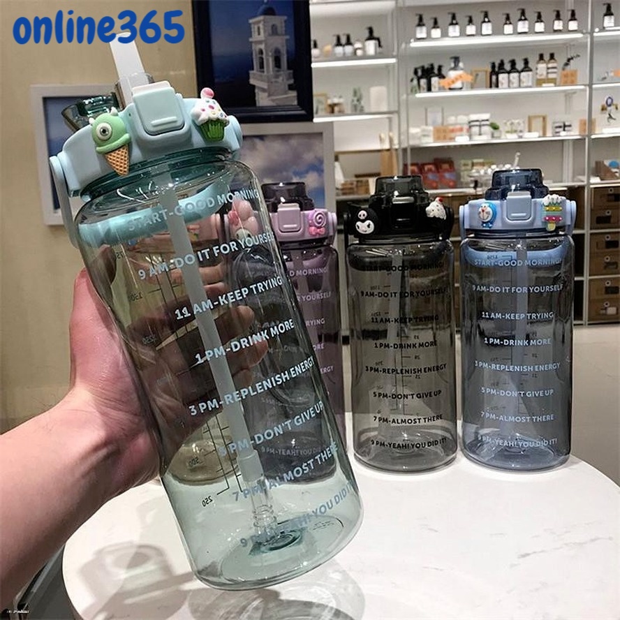 【Spot barang】jumbo Botelo Botol Motivasi Minum 2 Liter Jumbo Tumblr Air Tanda Waktu-1