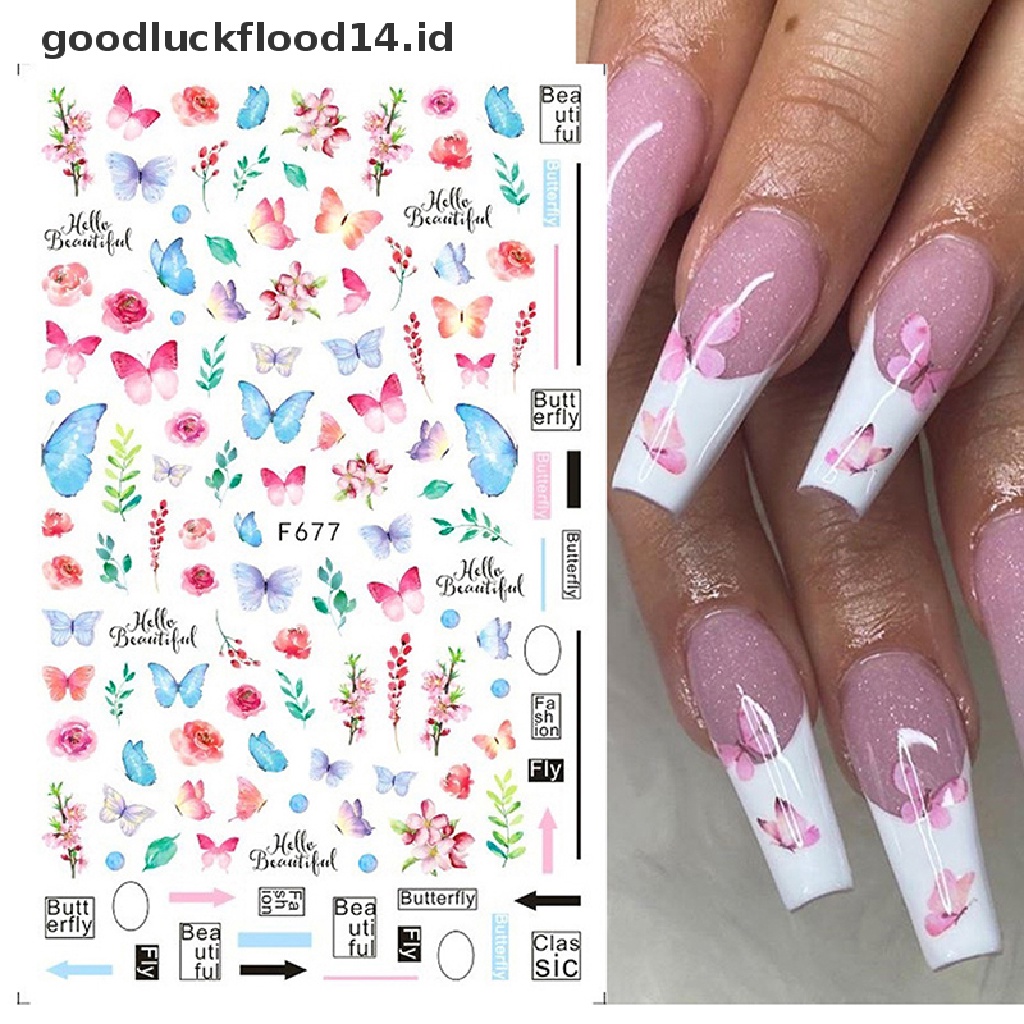 [OOID] Holographic Butterflies Nails Art Manicure Stickers Flowers Nail Decoration ID