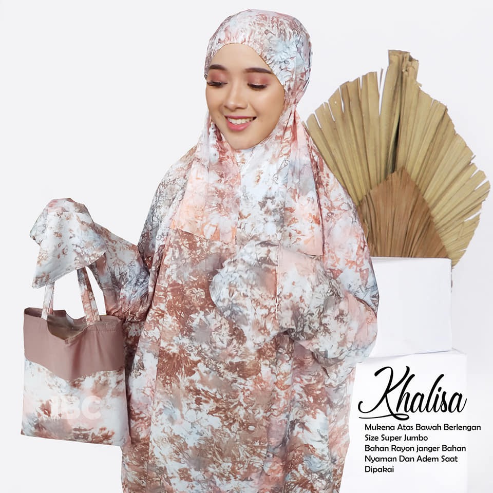 Mukena Bali Tunik berlengan Super jumbo Smoke dan motif