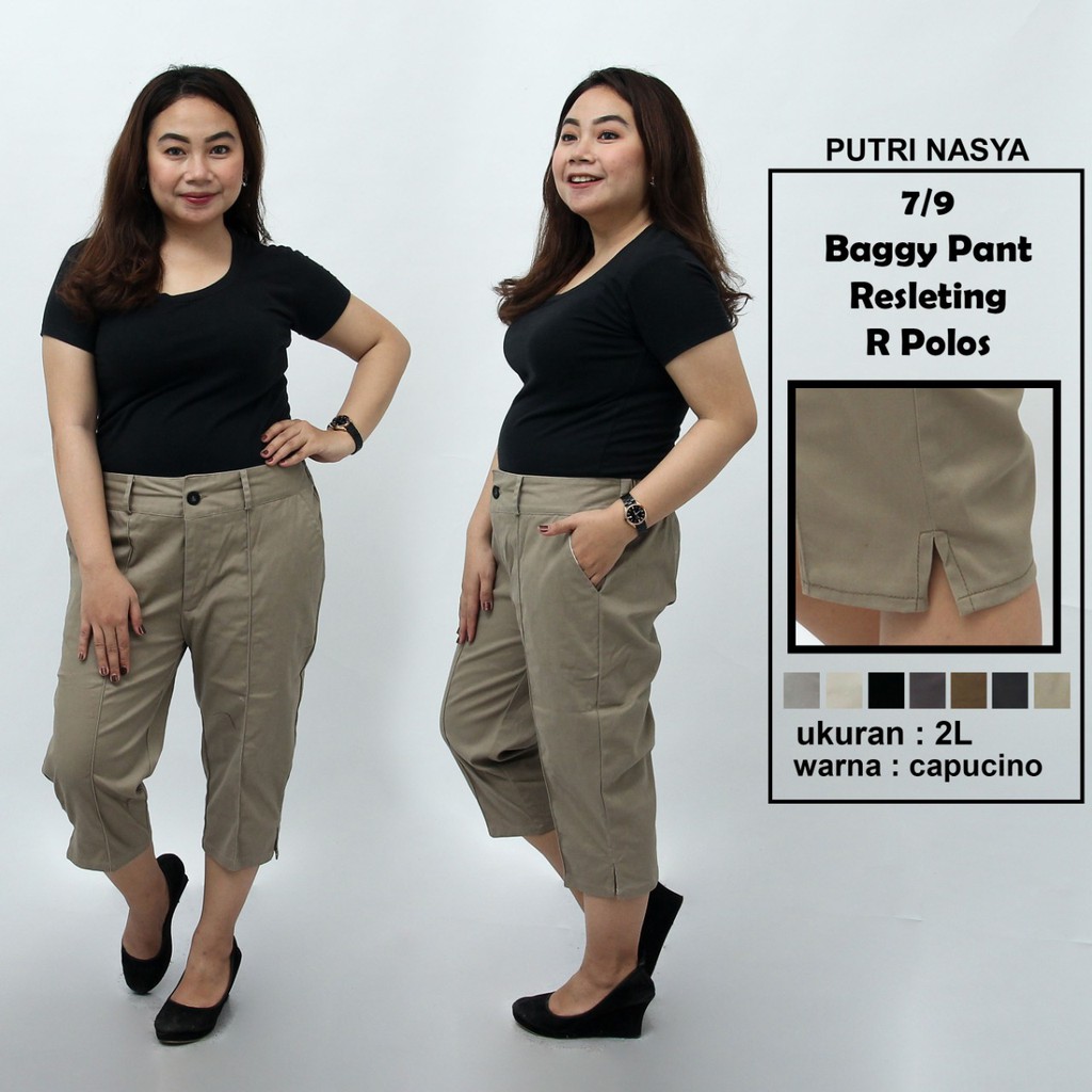 Celana 7/9 jumbo resleting polos/ baggy pant jumbo / celanapendek model 8L-6L-5L-4L-2L-XL-S fit to L