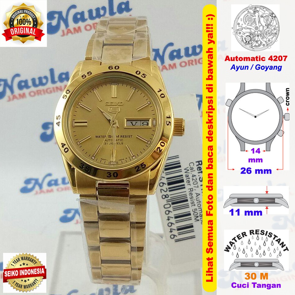 Seiko 5 Ladies SYMG44K1 Automatic Gold Coating Bracelet | Jam Wanita SYMG44