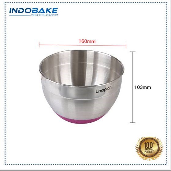 Unopan UN30005 - Mixing Bowl Non-Slip Bottom / Mangkok Aduk Adonan Stainless / Mangkuk Baskom Adonan 16 cm