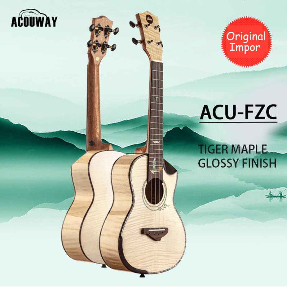 ACOUWAY FZC 24Inch Concert ukulele Yellow&amp;blue match 2A Canada Tiger Grain Maple top glossy finish