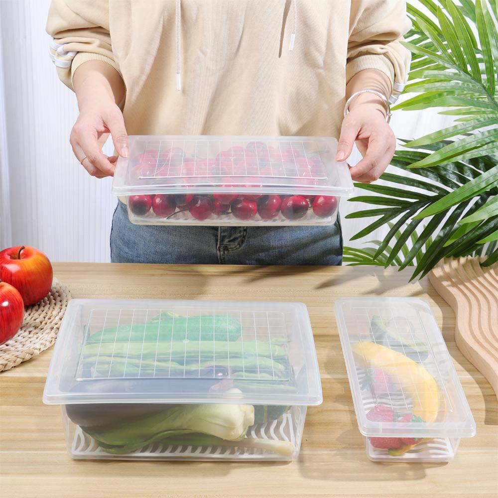 Chookyy Drain Storage Box Transparan Kulkas Seal Pack Perlengkapan Dapur Wadah Drainase