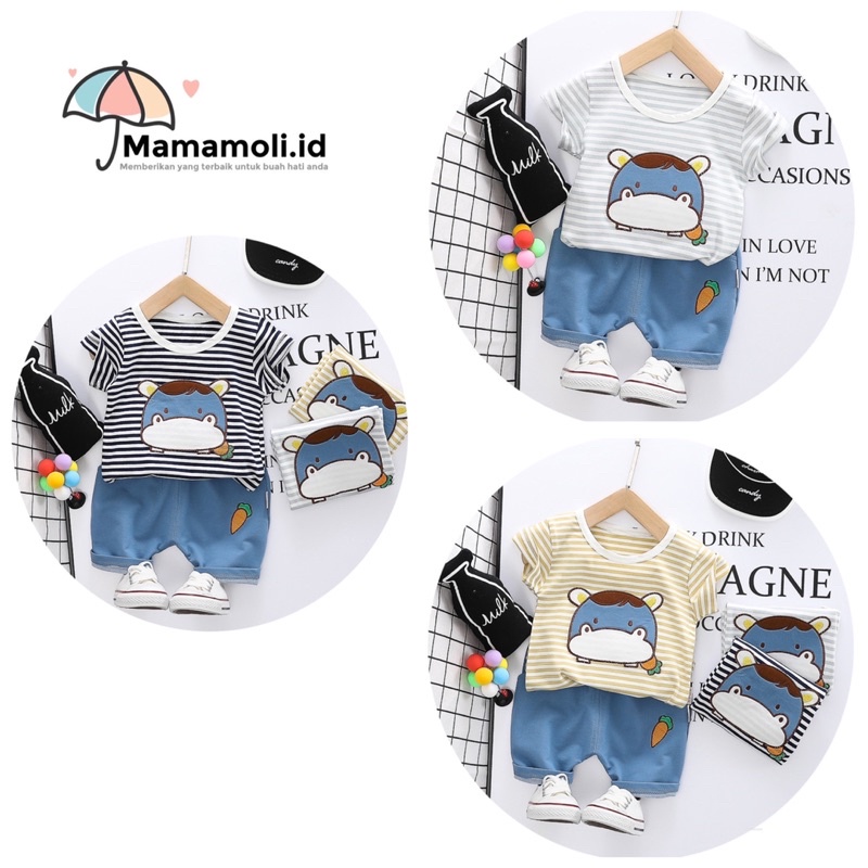 Mamamoli Baju setelan kaos anak laki laki / bayi / baby import/impor lucu