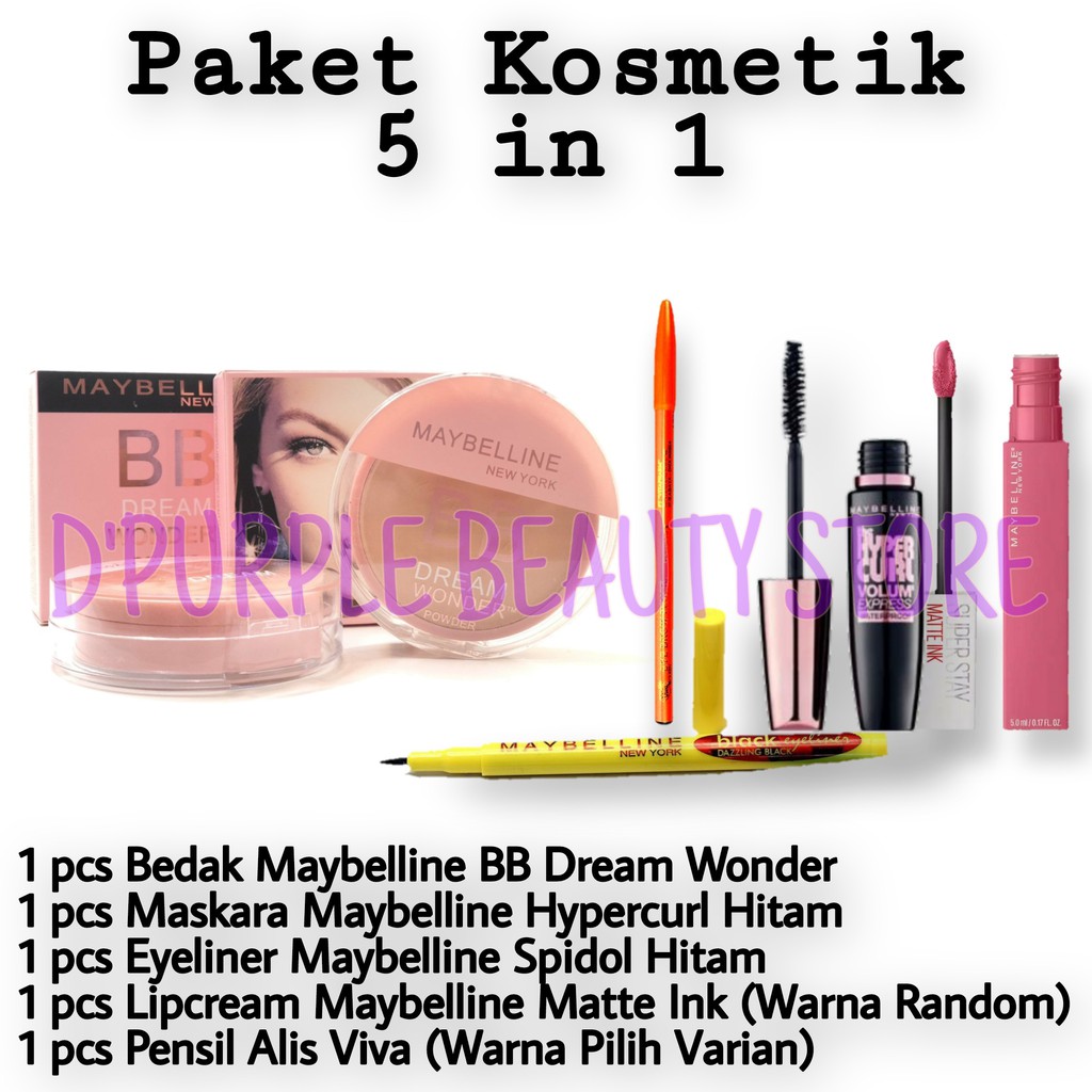 Paket Kosmetik Maybelline Murah Lengkap 5 In 1 -Paket MakeUp Maybelline Lengkap 5 In 1