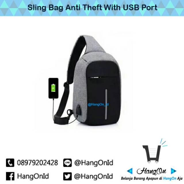 Sling Bag Anti Theft with USB Port / Tas Selempang Anti Maling