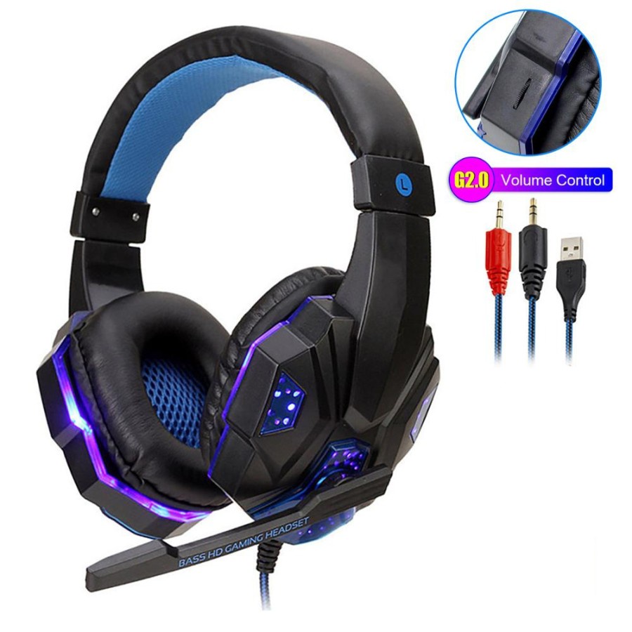 Gaming Headphone Headset Super Bass RGB LED with Mic - SY830MV - Blue/Black