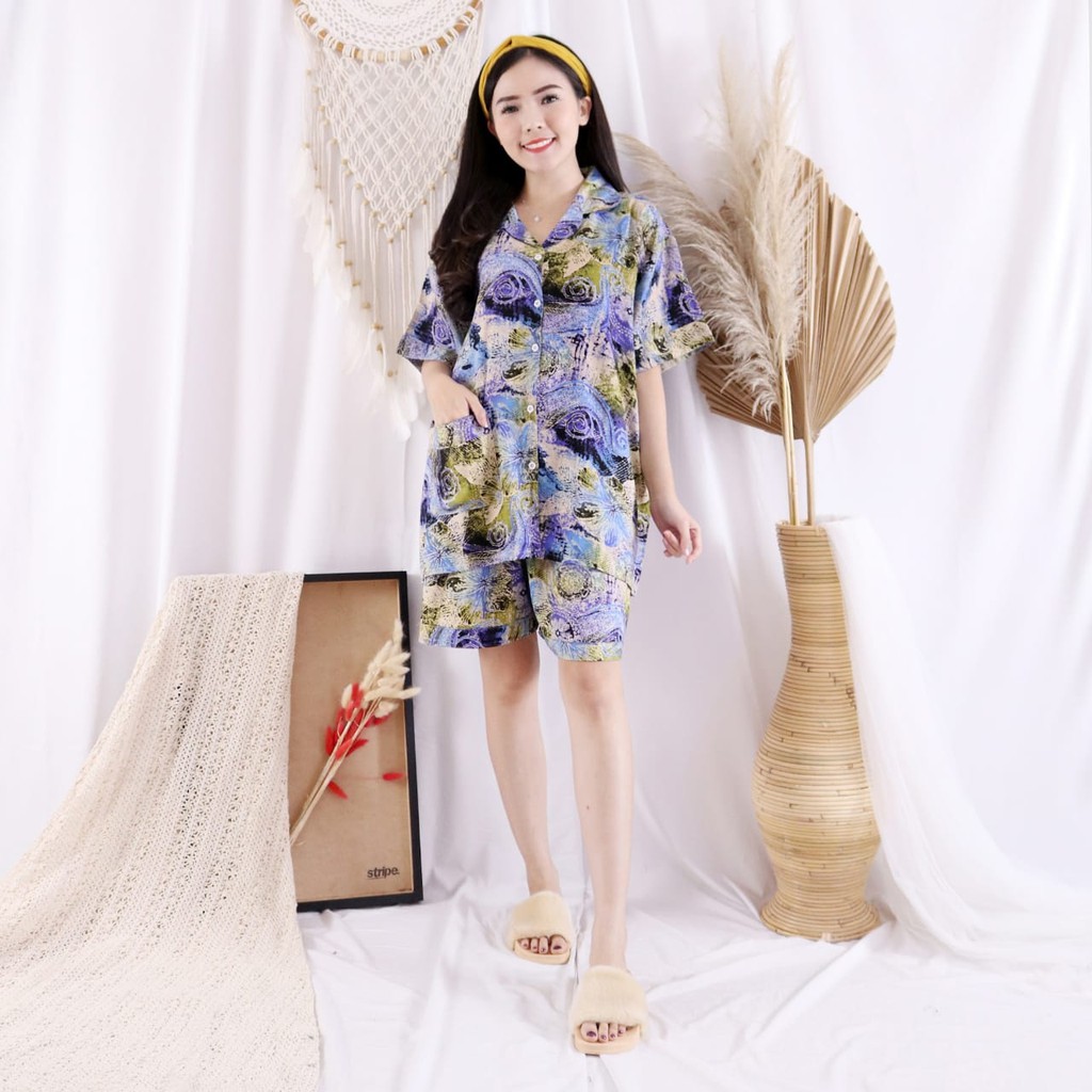 JOSJOLI_STORE/Piyama CP HP Darti Tie Dye/Piyama Rayon XXL/Pakaian Tidur Wanita Dewasa