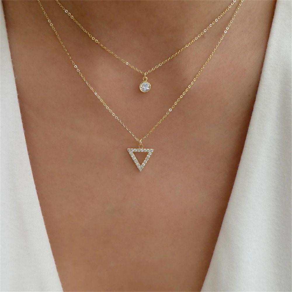 R-flower Triangle Pendant Kalung Korea Bulan Bintang Unquie Perhiasan Elegan