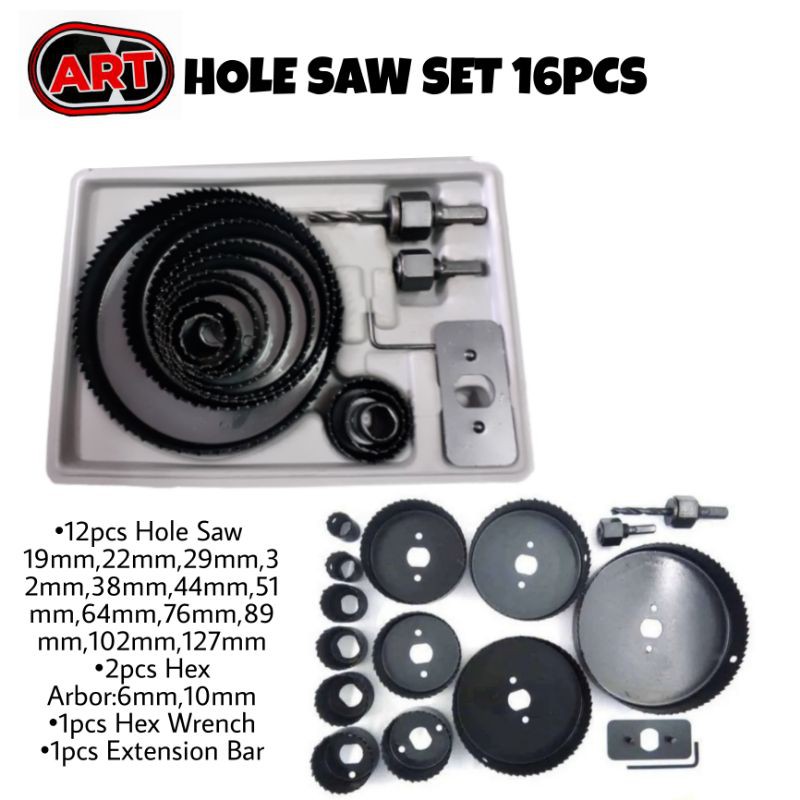 ART Hole Saw Set 16 Pcs Holesaw Kit Pelubang Kayu Hidroponik Set 16pcs