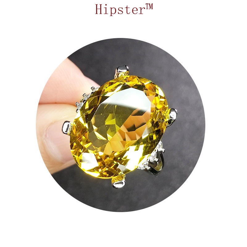 Classic Fashion Temperament Inlaid Platinum Egg-Shaped Yellow Gem Couple Romantic Ring