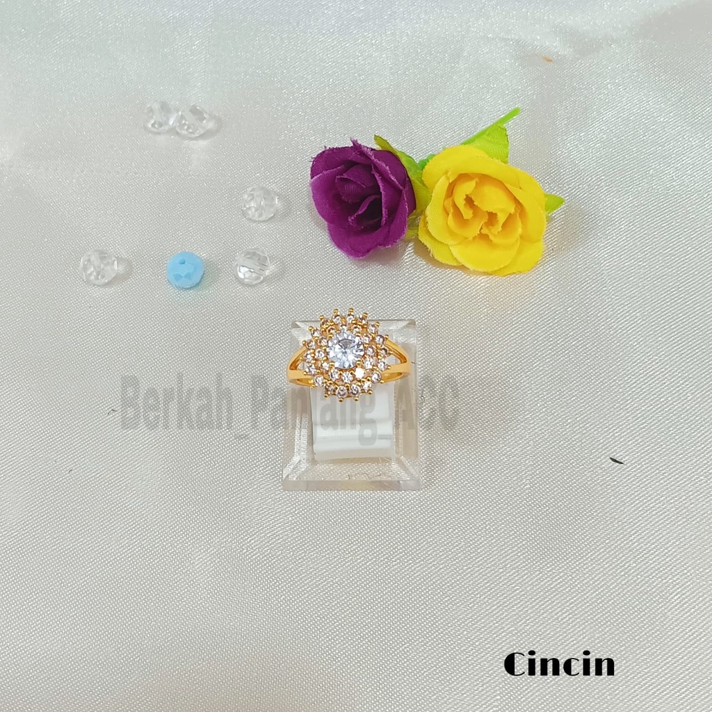 GELANG+CINCIN DESAIN KEMBANG DIAMOND SUPER ELEGAN KOREA PERHIASAN ANTI KARAT DAN ANTI LUNTUR