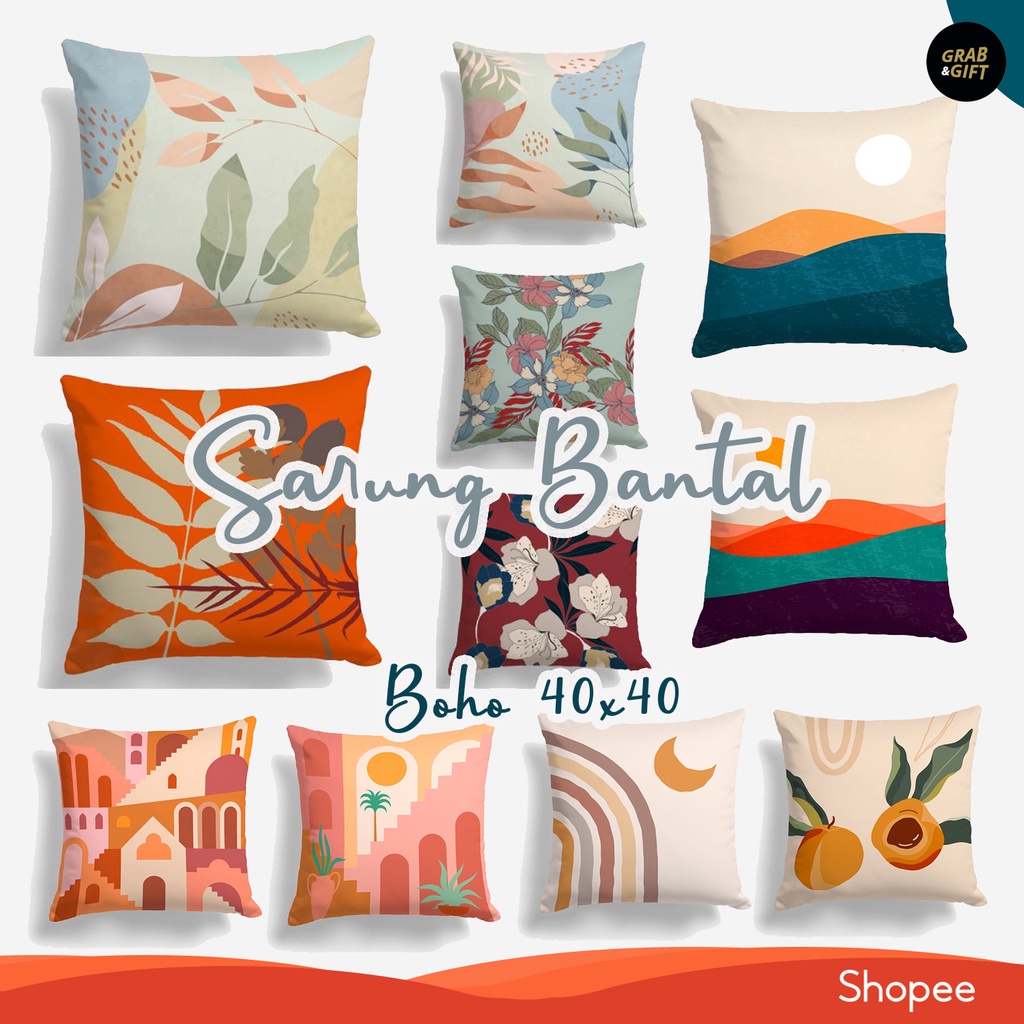 SARUNG Bantal Sofa Motif Boho Aesthetic Floral 40X40 cm Daun Bunga Estetik