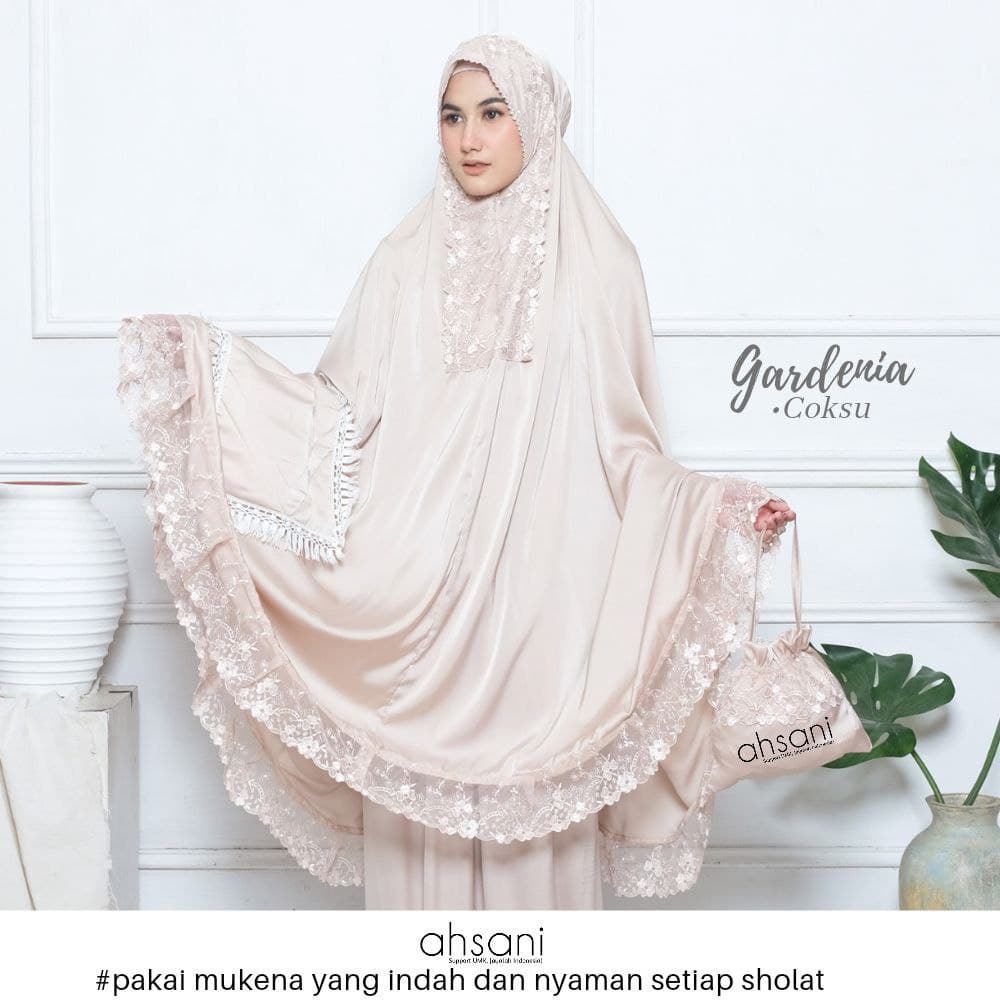 MUKENA ORIGINAL AHSANI TERBARU GARDENIA MUKENA TWO IN ONE POLOS PREMIUM  BAHAN ARMANI SILK LUX ADEM 
