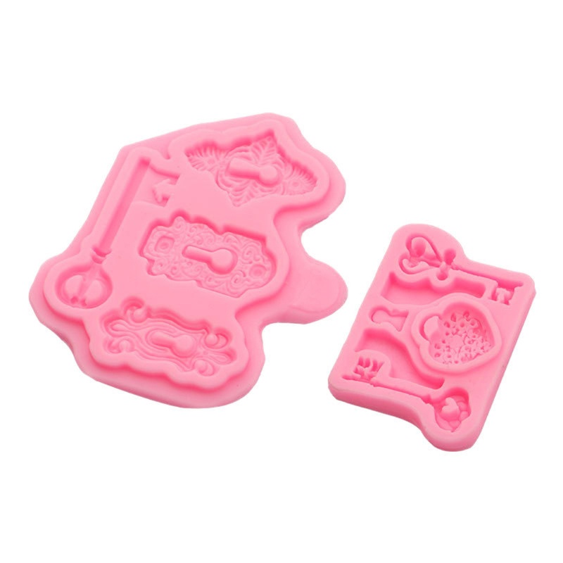 SIY  2Pcs Vintage Key Lock Cake Fondant Mold Kit Keyhole Silicone Mold for Cake Decor Sugarcraft Chocolate Epoxy Resin Craft