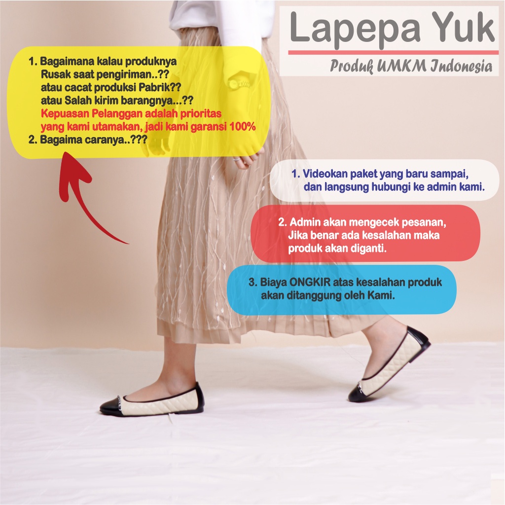 LAPEPA YUK - Sepatu Flat Shoes Wanita ZALFA Untuk Kerja kantor Spatu Flatshoes Kasual Cewek Kuliahan Jalan Santai Casual Empuk Nyaman Slop Lancip Warna Cream Krem Soft Selop Premium Original Kekinian Terbaru Shoes ORI Mall Official Store