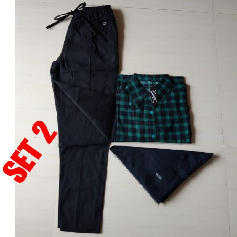 REALPICK PAKET KOMPLIT 3 IN 1,KEMEJA MONALISA ORY+CELANA BEGGY PANT MISS HOTTY STANDART+HIJAB SAUDI