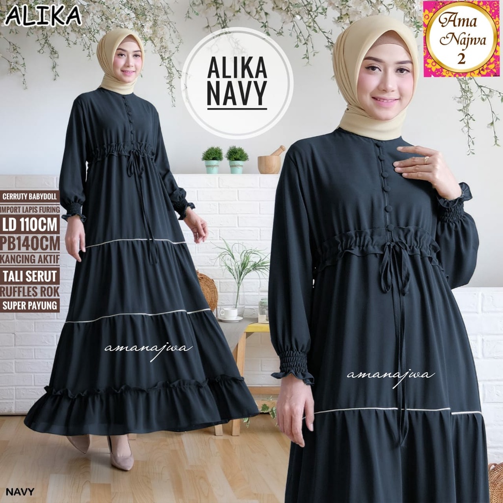 Gamis Muslim Bahan Ceruti Full Motif Busui Dress Baju Lebaran Terbaru 2021