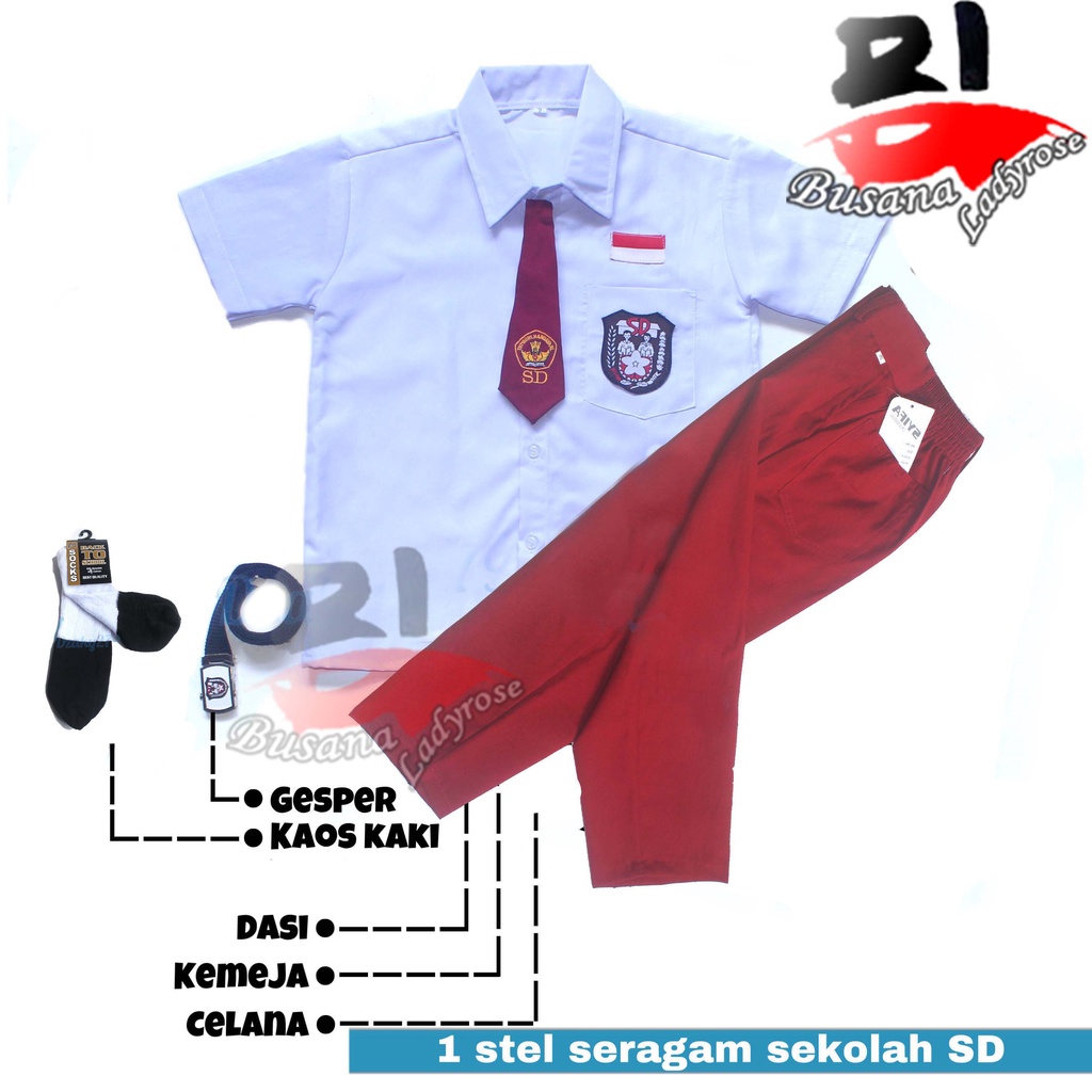 Baju sekolah sd setelan anak laki laki merah putih pendek panjang