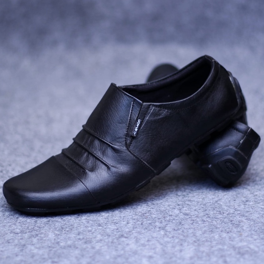 CRAFTS FOLD Sepatu Formal Casual Pantofel Kerja Pria Kulit Asli Hitam - Coklat