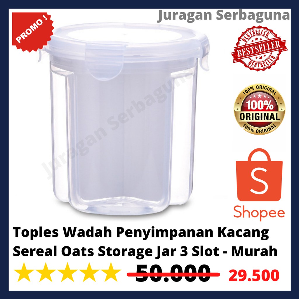 Toples Wadah Penyimpanan Kacang Sereal Oats Storage Jar 3 Slot - Murah