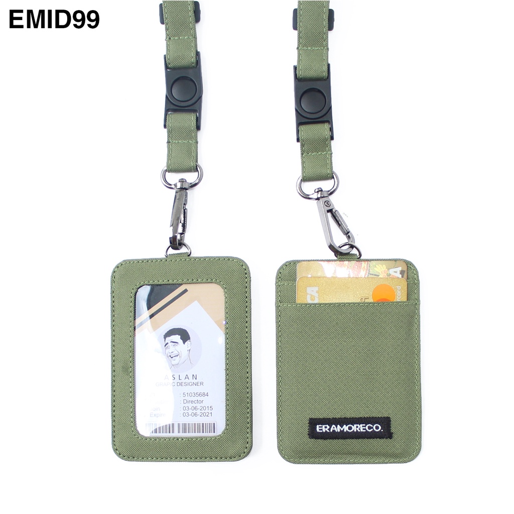 EMID99 name tag gantungan dompet ID card holder tali lanyard kartu hijau army