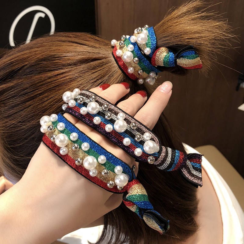 Senada Victory Karet Rambut Rainbow Ikat Rambut Elastis Korea Mutiara