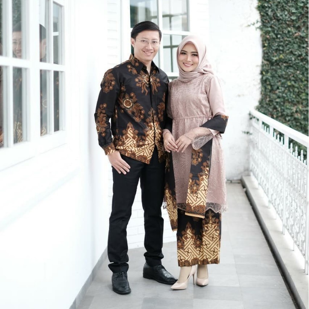 Maura Couple - Sania Ruffle Batik Couple Ori Ndoro Jowi DNT Garansi Termurah Shopee- SELENDANG PAGAR-Mocca