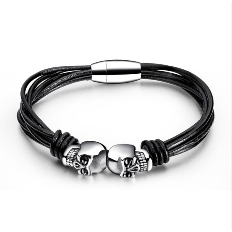 2022 Gelang Tangan Magnetik Bahan Kulit + Stainless Steel Warna Hitam / Coklat 18.5 / 22 / 20.5cm Untuk Pria