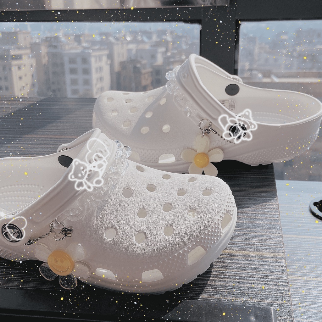 Crocs Rantai Sepatu Bahan Metal Aksen Mutiara Untuk Dekorasi