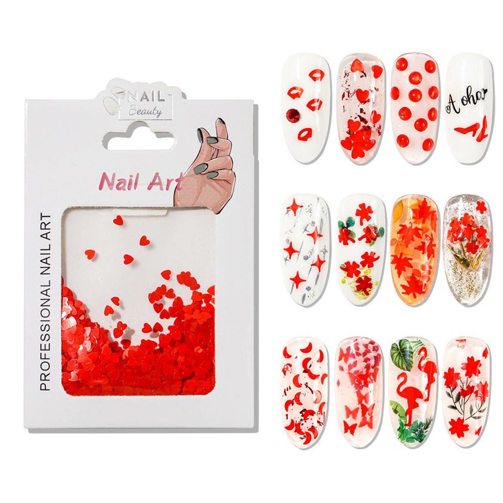 [Elegan] Nail Art Payet Bintang Empat Daun Semanggi Maple Daun Kupu-Kupu Manikur Aksesoris Cinta Hati DIY Kuku Serpihan