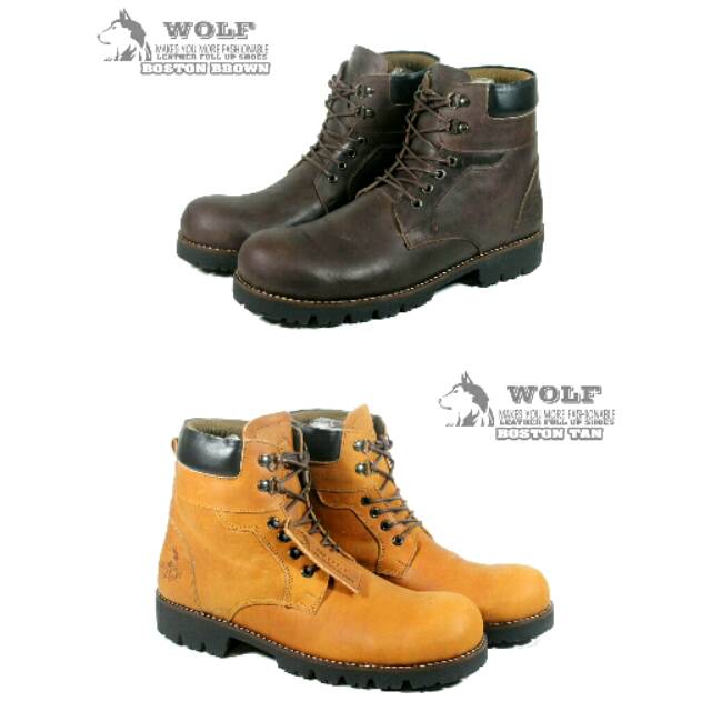 ( GARANSI TERMURAH)  SEPATU SAFETYBOOTS KULIT WOLF BOSTON ORIGINAL