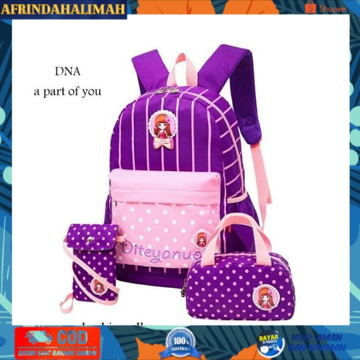 

[TERBARU] Tas Sekolah Anak Perempuan Barbie Polkadot Set 3In1
