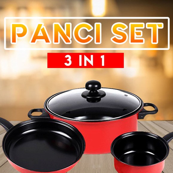 Panci Wajan Set Isi 3 Pcs SQRS / Panci Wajan Anti Lengket 1 Set