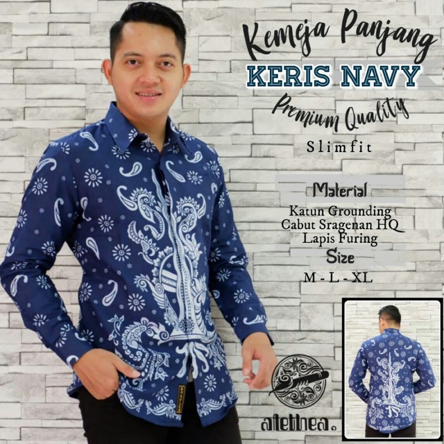 Batik Pria KERIS NAVY Panjang Katun Halus Full Furing Termurah