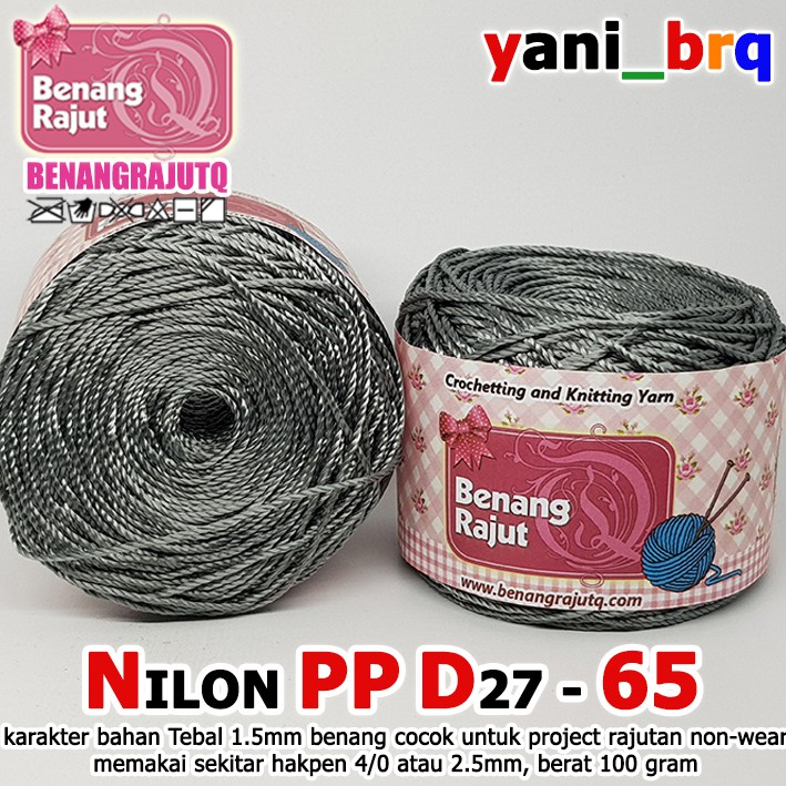 BENANG NILON PP D27 POLOS 65 ABU TUA TOKO BENANG RAJUT Q yani_brq