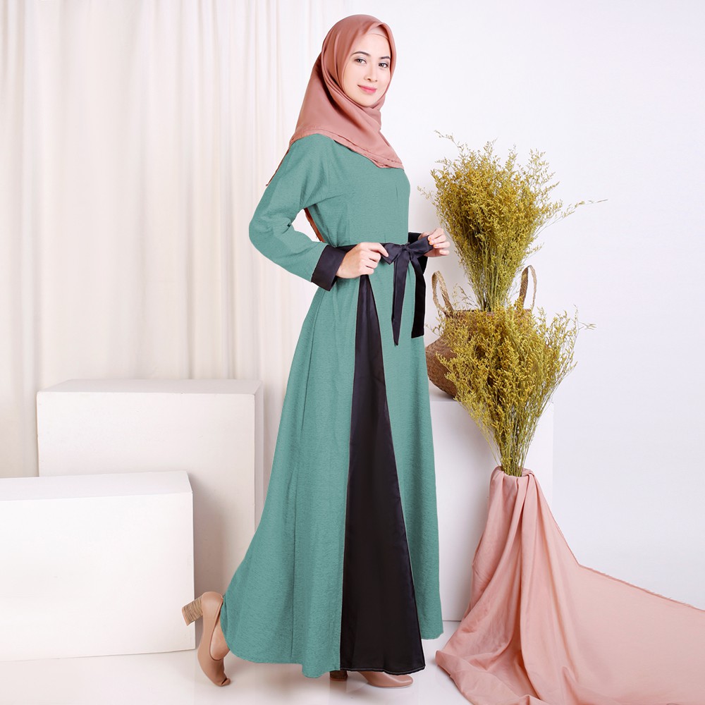 Long Dress Gamis maxi Wanita Muslim kombinasi warna - XSHOP Lestari