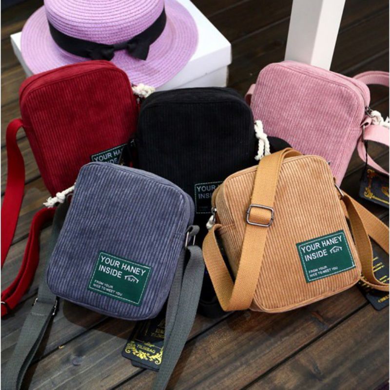 Tas Wanita Corduroy Slempang Korea Mini Corduroy Shoulder Bag