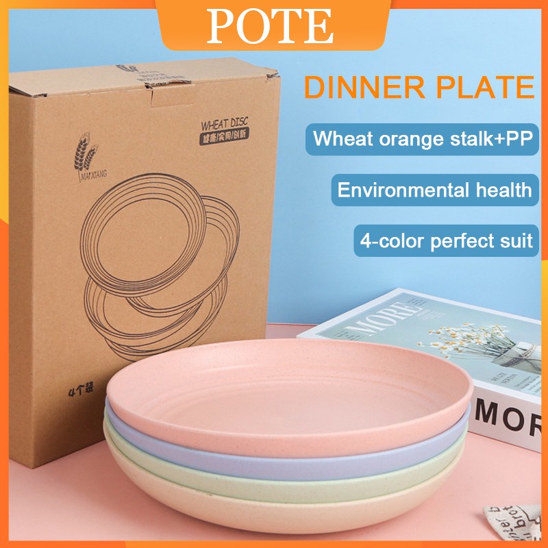 POTE 4pcs/set Dinner Plate Piring Makan Wheat Straw Warna Warni Piring makan multi-warna