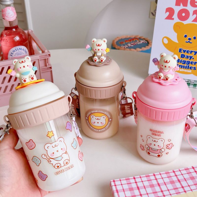 botol minum beruang teddy bear lucu/tumbler beruang (ada gantungan)