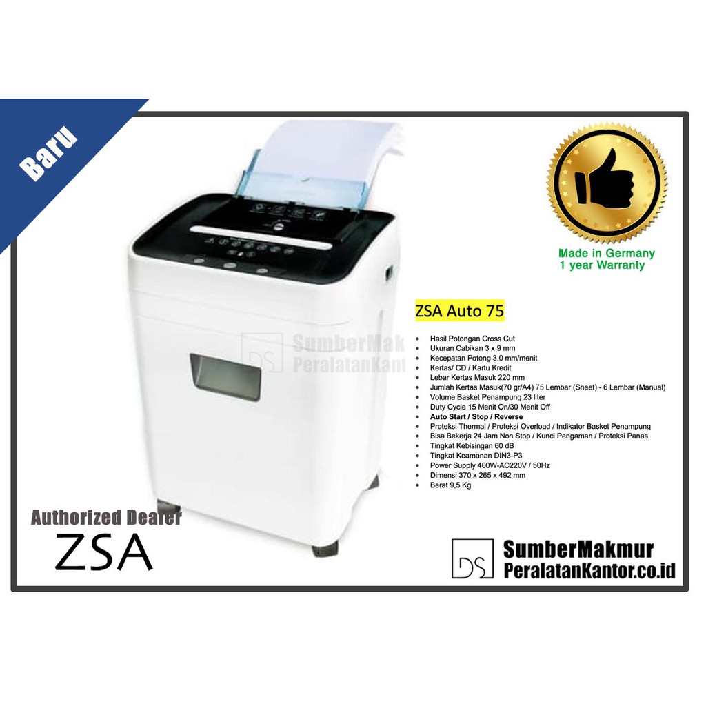 Jual Paper Shredder ZSA Auto 75 Made In Germany | Shopee Indonesia