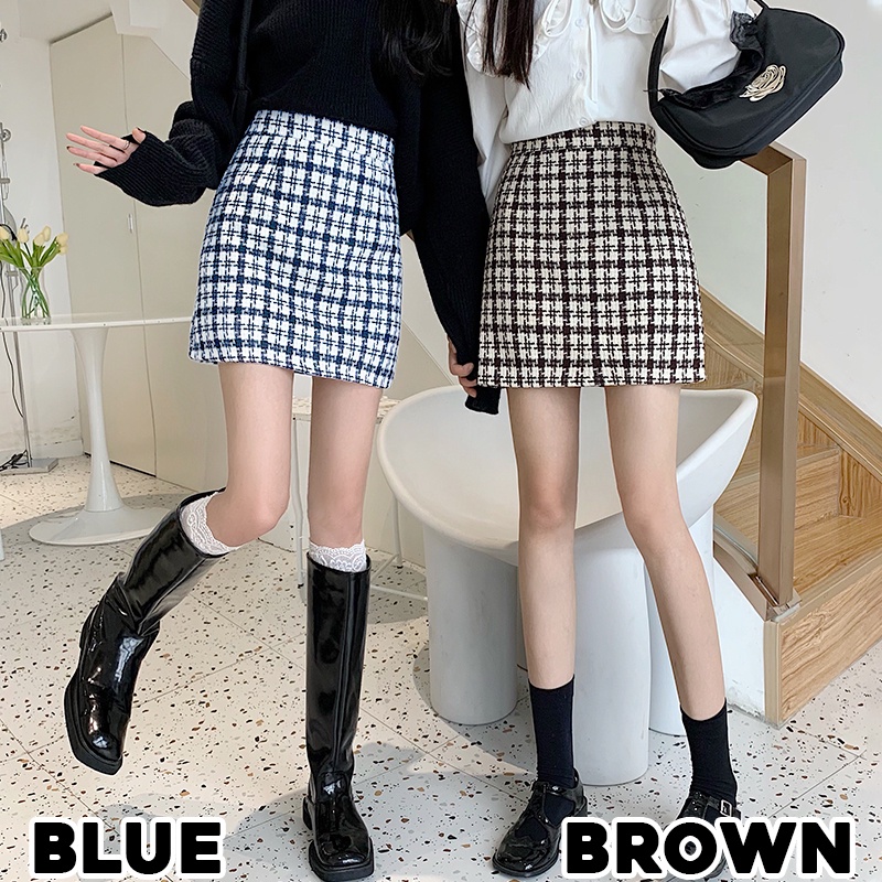 KARAKOREA 7706 Tweed Fur Mini Skirt/Korean Mini Skirt/Rok Pendek