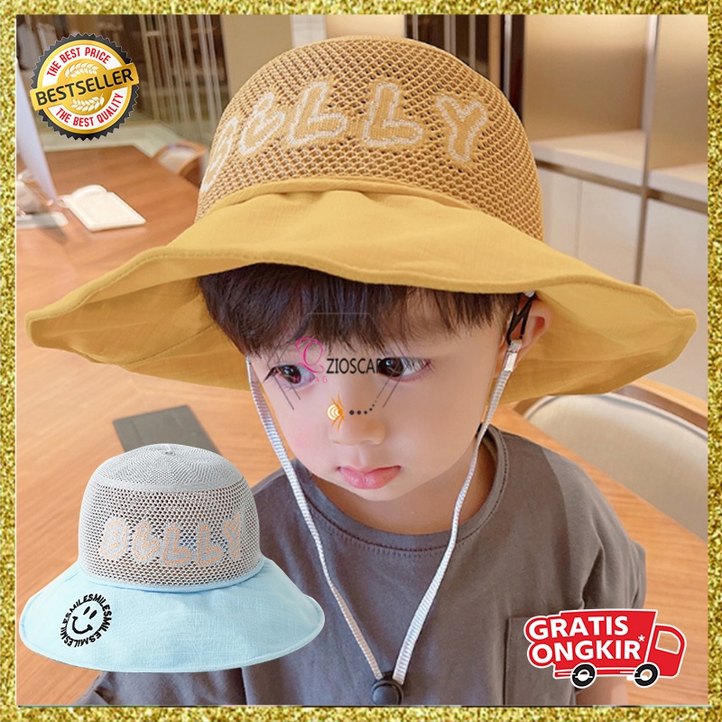 Topi Bucket Anak Laki Laki Perempuan Aksen BILLY Bordir Smile Ada Tali Aksesoris fashion pakaian HTY