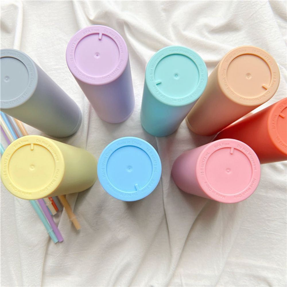 ELEGANT Portable Straw Cup Candy|Color Water Cup Water Bottle With Lid Plastic Pipette Straight Tube Large-capacity Double-layer Coffee Pot/Multicolor